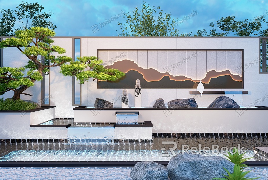 New Chinese Style Landscape Wall Courtyard Landscape Wall Enclosure Pool Stone Water Landscape Wall model