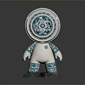 Decorative Blue And White Ceramic Doll With Traditional Pattern On Black Base