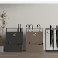 Modern Black And Gold Storage Cabinet Racks With Umbrella Holders And Indoor Plant