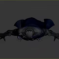 Sci Fi Game Movie Character In Black Armor With Blue Cape And Glowing Patterns