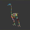Ostrich Skeleton Model With Metallic Structure Long Neck And Slender Legs On Gray Background