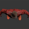 Man in Red Jumpsuit and Orange Shoes Standing Against Grey Background