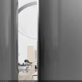 Modern Front Desk Reception Lounge With Circular Recessed Ceiling Design And Comfortable Soft Furnishings