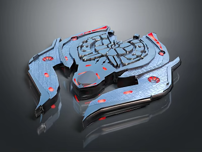 Futuristic High Tech Weapon With Metallic Blue Body And Red Accents Design 3d model