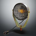 Vintage Round Metal Lamp Featuring Grilled Shade Rusty Bracket And Yellow Light