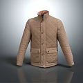 Brown Quilted Jacket Featuring Contrasting Collar Button Front And Pockets 3d model