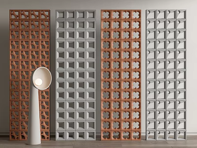 Decorative Room Dividers With Geometric Grids And Floral Patterns In Brown Gray White 3d model