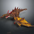 Fantasy Dragon Character With Red Horns Yellow Red Wings And Open Mouth