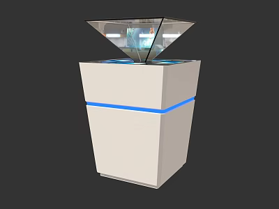 Projection Monitoring Device Featuring Transparent Pyramid White Base 3D Display and Blue Light Strip 3d model