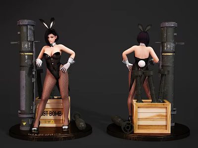 Game Movie Character Bunny Ears Bodysuit Fishnet Stockings White Gloves Wooden Crate Cannon Barrel 3d model
