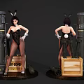 Game Movie Character Bunny Ears Bodysuit Fishnet Stockings White Gloves Wooden Crate Cannon Barrel