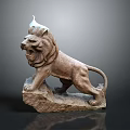 Artistic Stone Lion Statue With Detailed Mane And Standing Pose On Rock Base