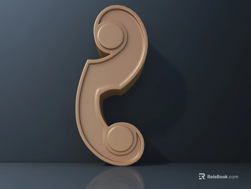 Golden Decorative Carving With Curved Design And Circular Elements On Dark Background 3d model 