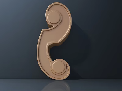 Golden Decorative Carving With Curved Design And Circular Elements On Dark Background 3d model