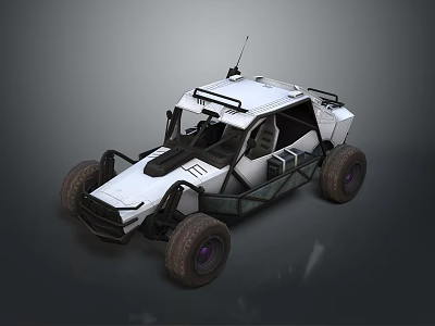 White Off Road Buggy With Open Cockpit Large Tires And Roof Antenna 3d model