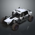 White Off Road Buggy With Open Cockpit Large Tires And Roof Antenna