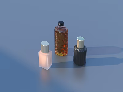 Three Different Colored Cosmetic Bottles With Silver Caps For Daily Use 3d model
