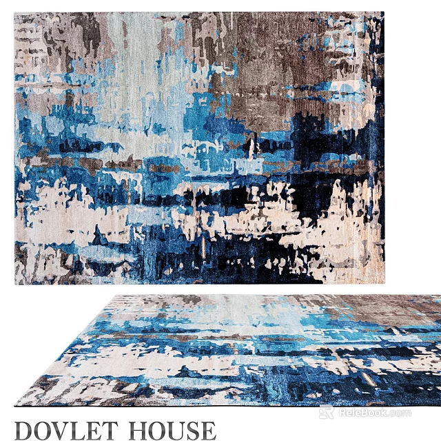 Modern Square Carpet With Abstract Blue White Gray Black Brushstroke Design 3d model 
