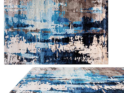 Modern Square Carpet With Abstract Blue White Gray Black Brushstroke Design 3d model