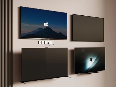 Multiple Wall Mounted TVs With Different Display Screens And Windows Background 3d model