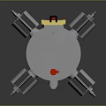 Silver Elongated Weapon With Fins And Red Yellow Top Components