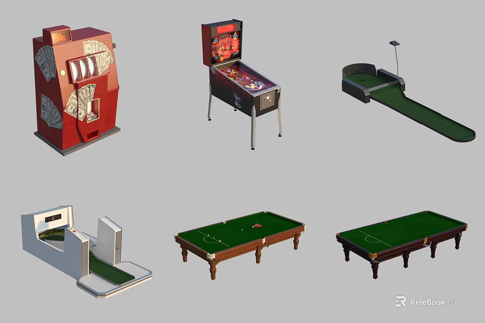 Amusement Equipment Including Pinball Machine Mini Golf And Billiard Tables For Entertainment 3d model 