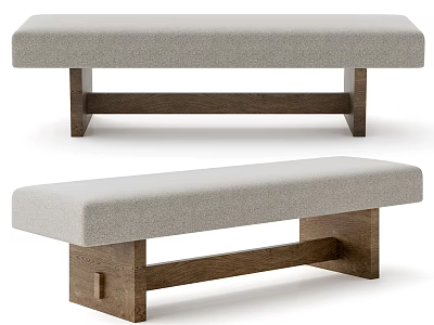 Modern Light Gray Upholstered Bench With Dark Brown Wooden Legs Design 3d model