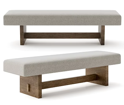 Modern Light Gray Upholstered Bench With Dark Brown Wooden Legs Design 3d model