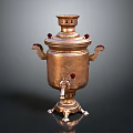 Traditional Decorative Brass Samovar With Dual Handles And Red Accents For Household Use