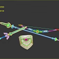 Crossed Fantasy Weapons Sword Bow With Decorative Shield Red Blue Green Gems