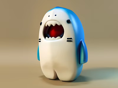 Cute Cartoon Blue And White Shark Doll With Open Mouth Red Interior 3d model