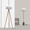 Modern Floor Lamp with Wooden Tripod Base and White Multi Layered Shade in Minimalist Interior