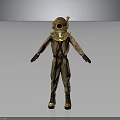 Antique Diving Suit with Brass Helmet One Piece Brown Outfit Yellow Boots and Metal Accents