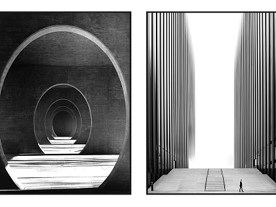 Architectural Interior With Circular Tunnels Vertical Columns And Light Effects Design 3d model