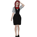 Woman with Red Hair in White Shirt and Black Suspender Skirt Wearing Red Bow Tie
