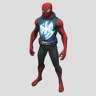 Red And Black Superhero Game Movie Character With Blue Chest Emblem And Tech Inspired Costume 3d model