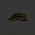 Vintage Military Hat With Brown Worn Fabric Green Strap And Gold Badge