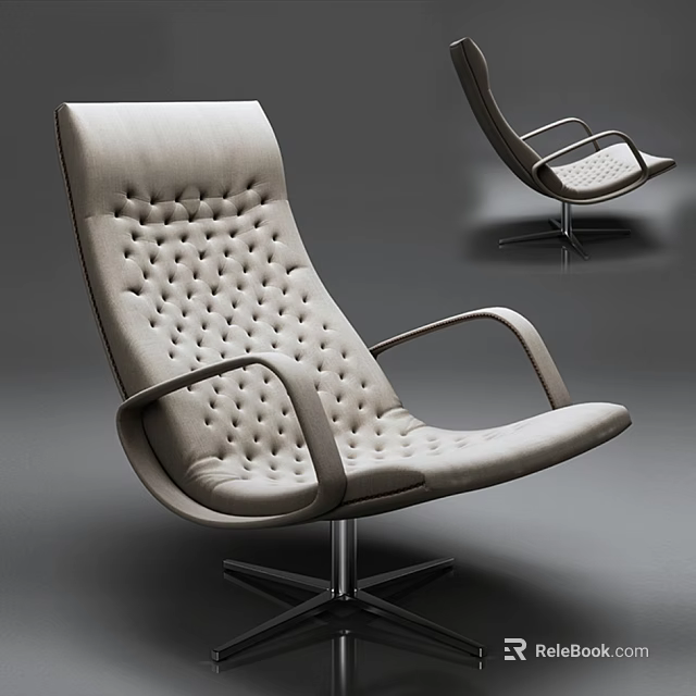 Modern Beige Office Chair With Perforated Backrest Curved Armrests And Metal Base 3d model 