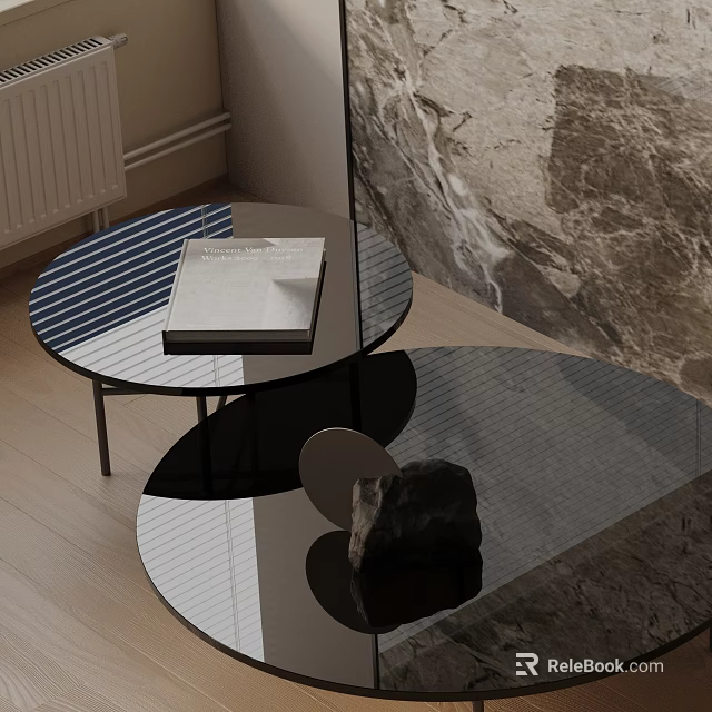 Modern Sofa and Coffee Table Set With Glass Top Layered Design Books and Decorative Stone 3d model 
