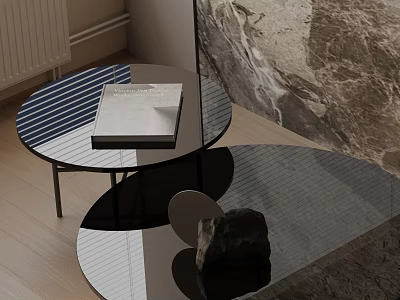 Modern Sofa and Coffee Table Set With Glass Top Layered Design Books and Decorative Stone 3d model