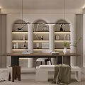 Modern Open Study Interior With Wall Bookshelves Desk And Green Plants 3d model