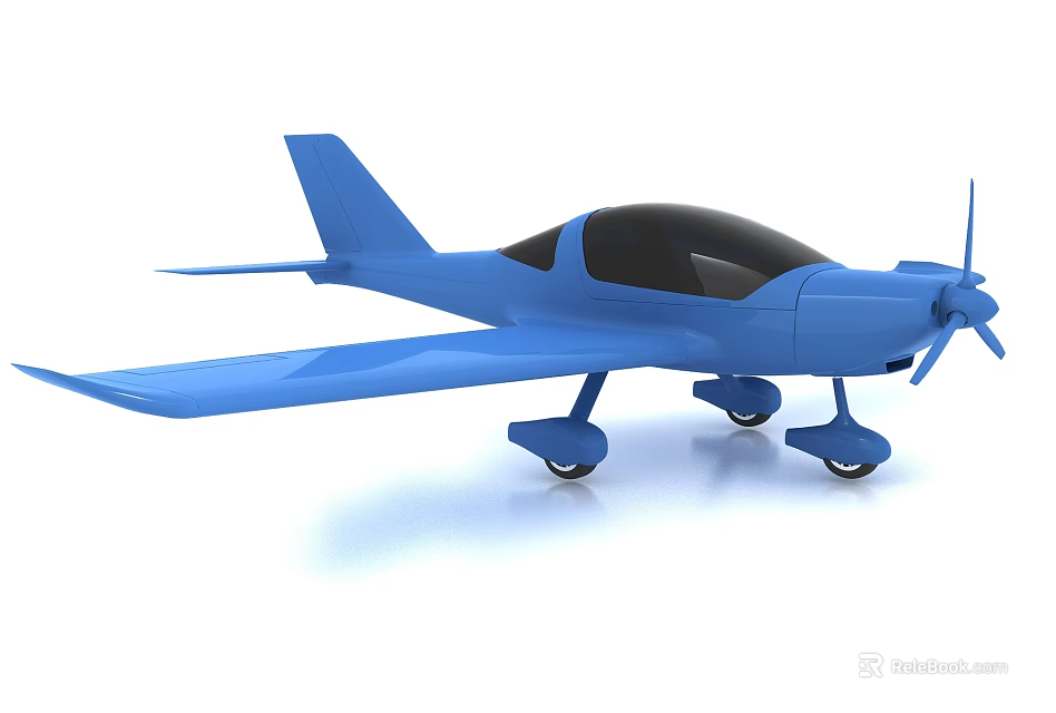 Blue Passenger Plane With Propeller Streamlined Fuselage And Black Cockpit 3d model 