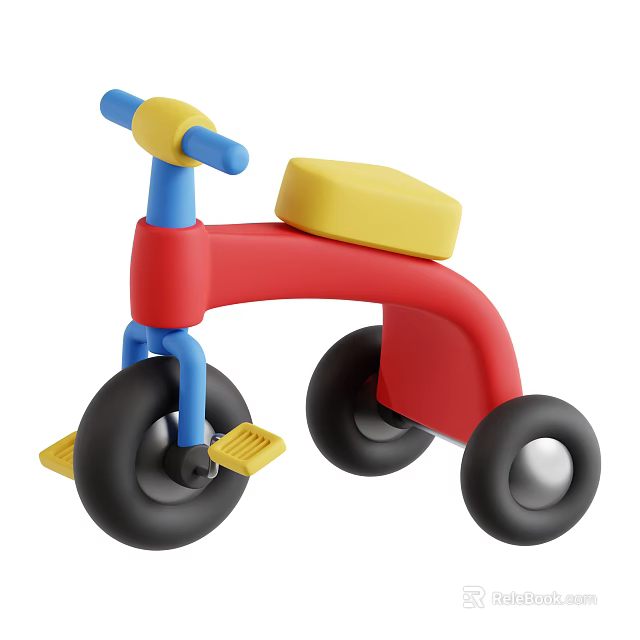 Kids' Red Tricycle Toy With Yellow Seat Blue Handlebars And Black Wheels 3d model 