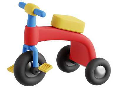Kids' Red Tricycle Toy With Yellow Seat Blue Handlebars And Black Wheels 3d model