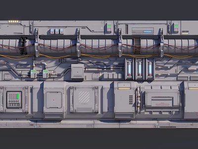 Industrial Equipment Setup With Control Panels Pipelines Metallic Surfaces And Mechanical Components 3d model