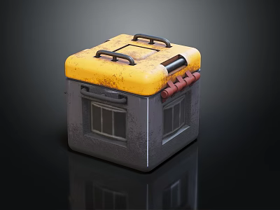 Vintage Storage Box With Yellow Top Black Handles Gray Sides And Window Design 3d model