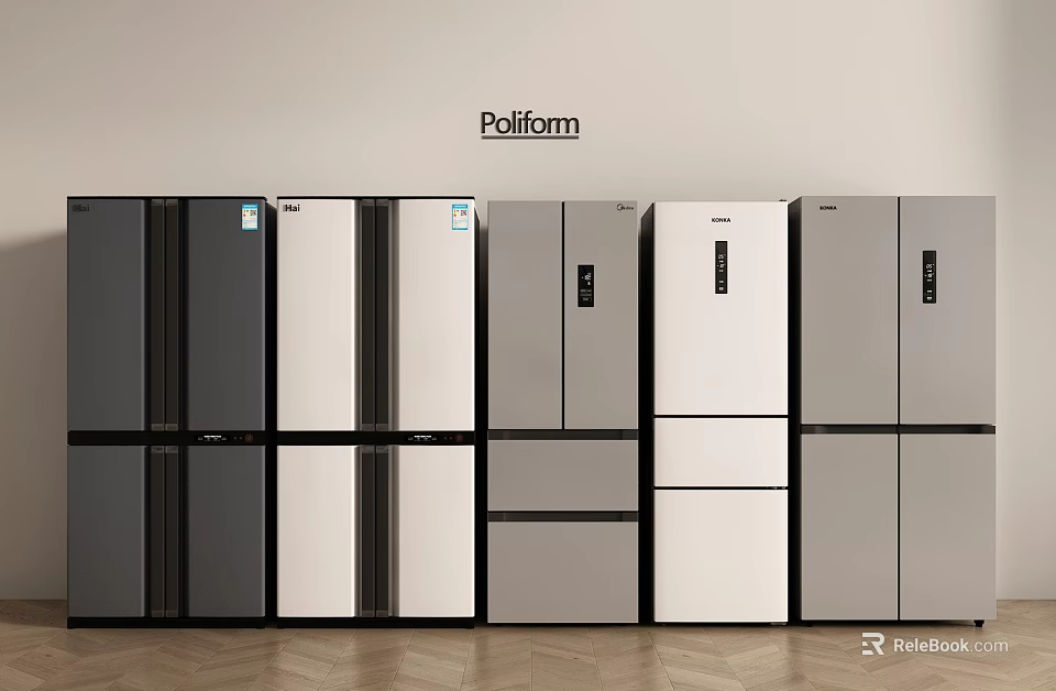 Poliform Modern Stylish Refrigerators With Various Designs And Colors Arranged On 3d model