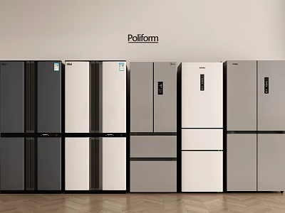 Poliform Modern Stylish Refrigerators With Various Designs And Colors Arranged On 3d model