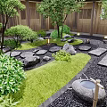 Karesansui Dry Landscape Garden With Raked Gravel Large Stones And Stone Lanterns