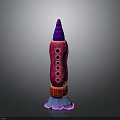 Pink Purple Toy Rocket With Black Circular Windows And Blue Red Base For Space